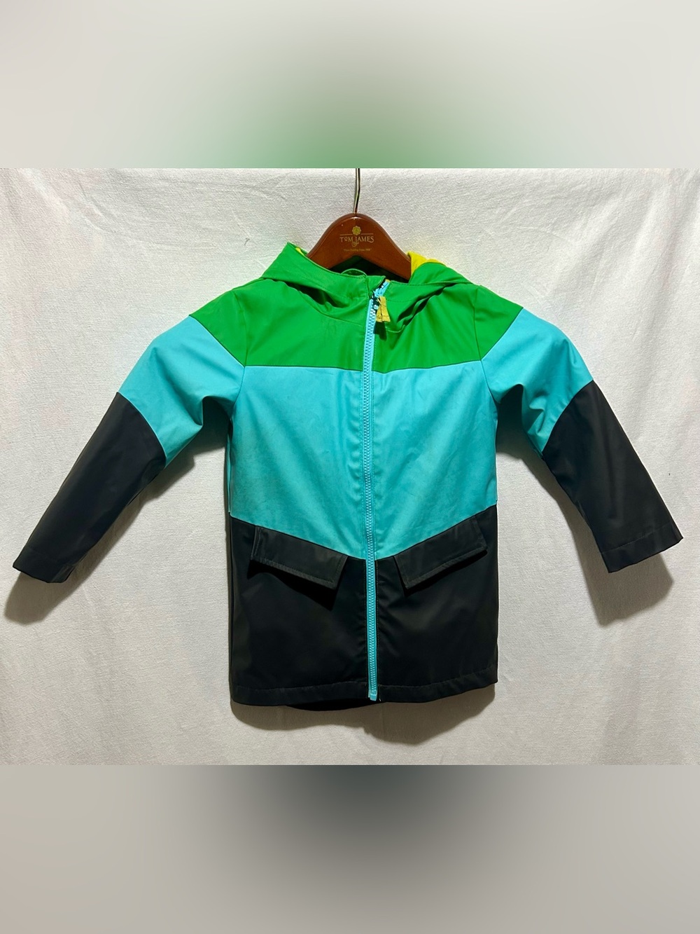 Cat & Jack Toddler Colorblock Rain Jacket Green Blue Black Hooded 5T